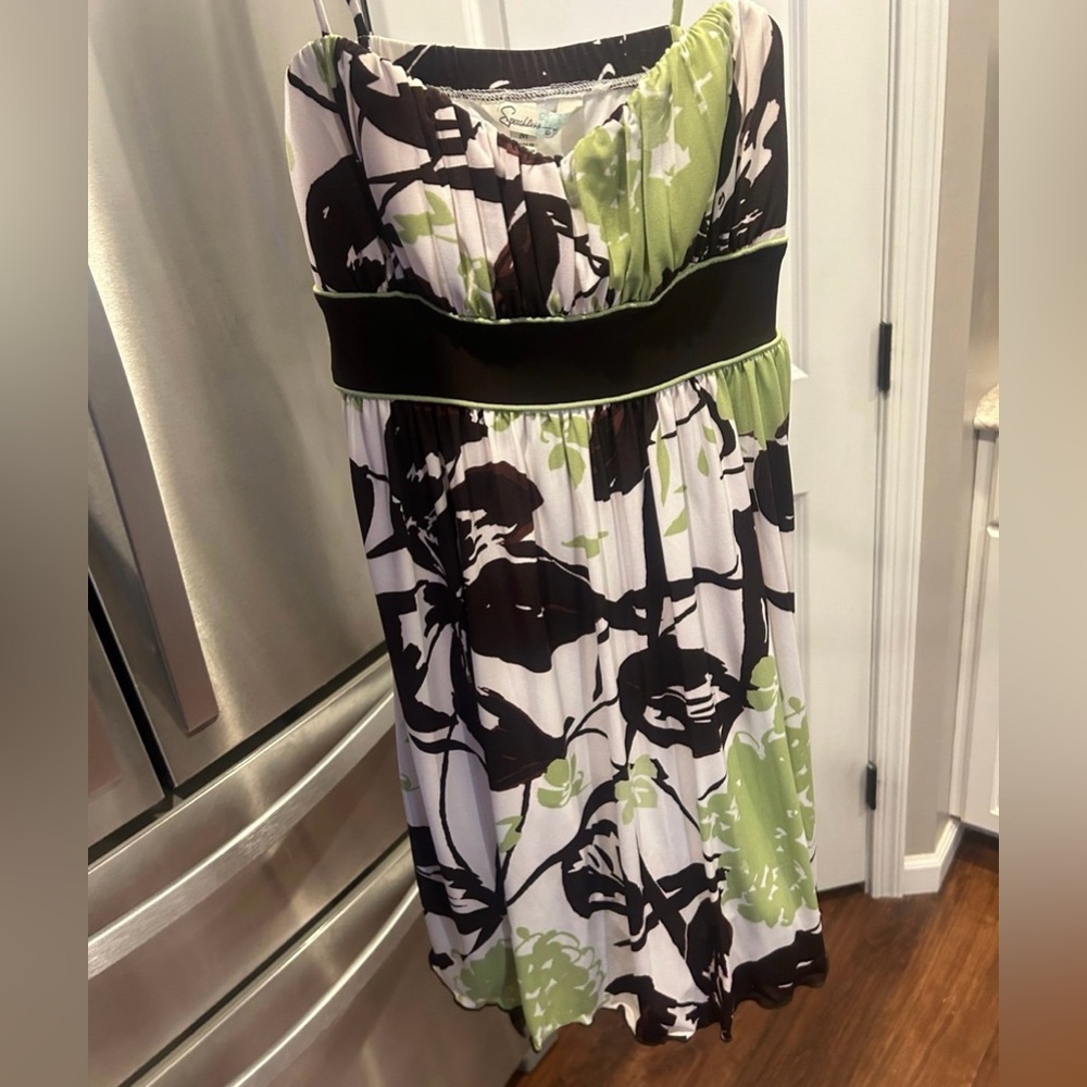 Speechless Strappy Brown and Green Flower Leaf Floral Print Sun Dress Medium NWT